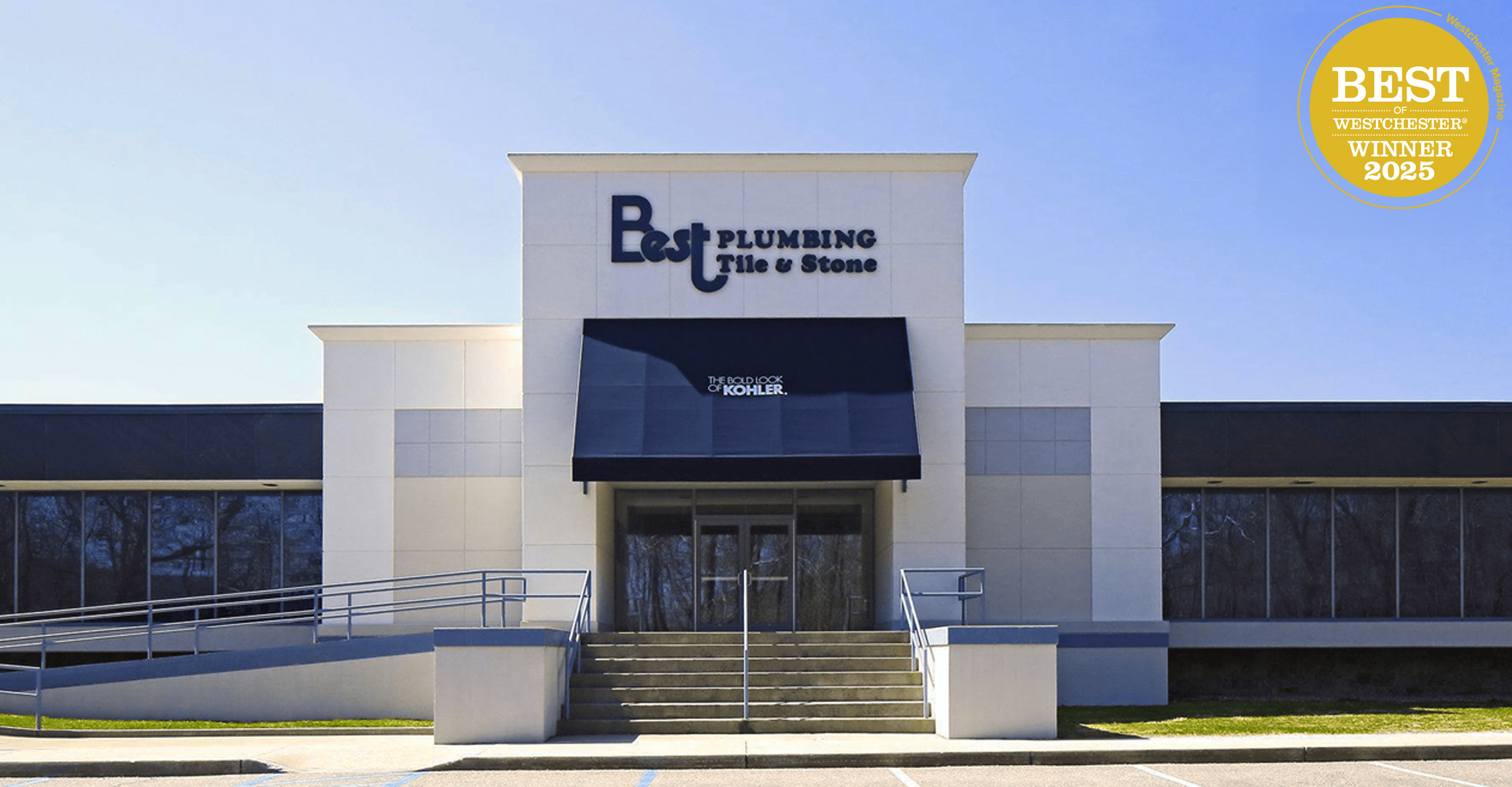 Image of the best plumbing storefront with the Best of Westchester trophy