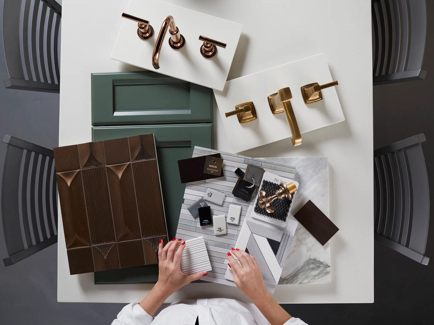 image of a woman sorting through kitchen and bathroom parts